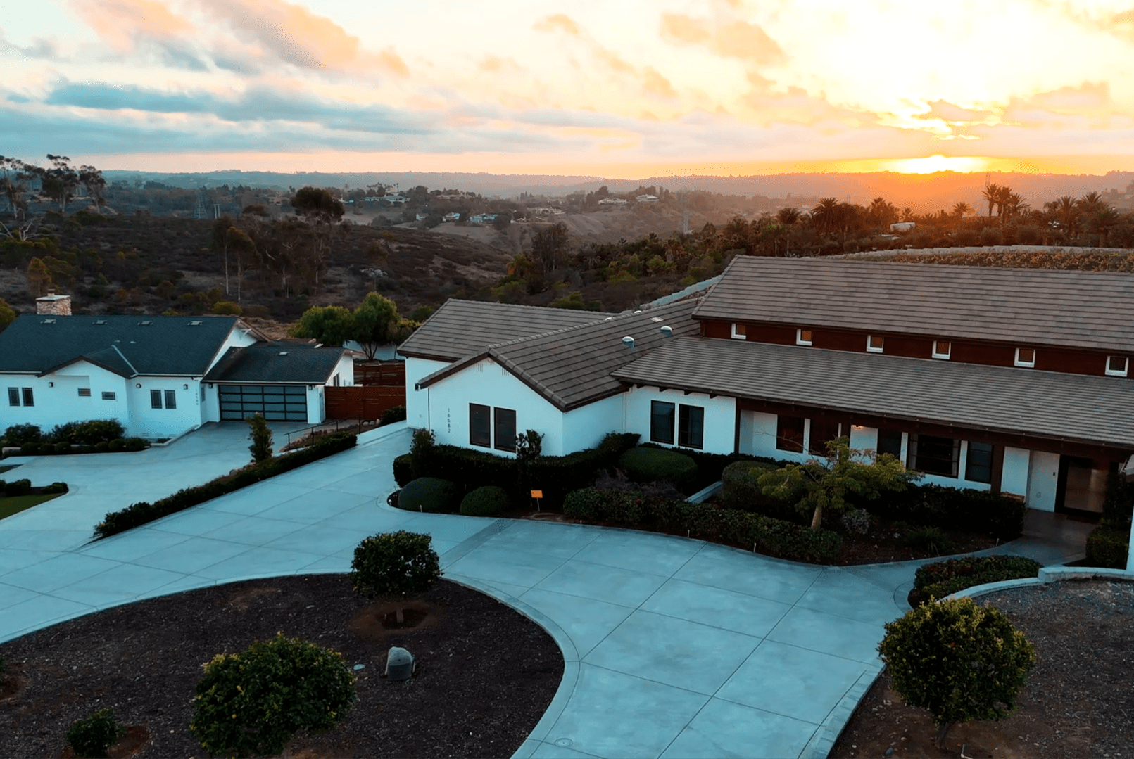exterior both houses evening